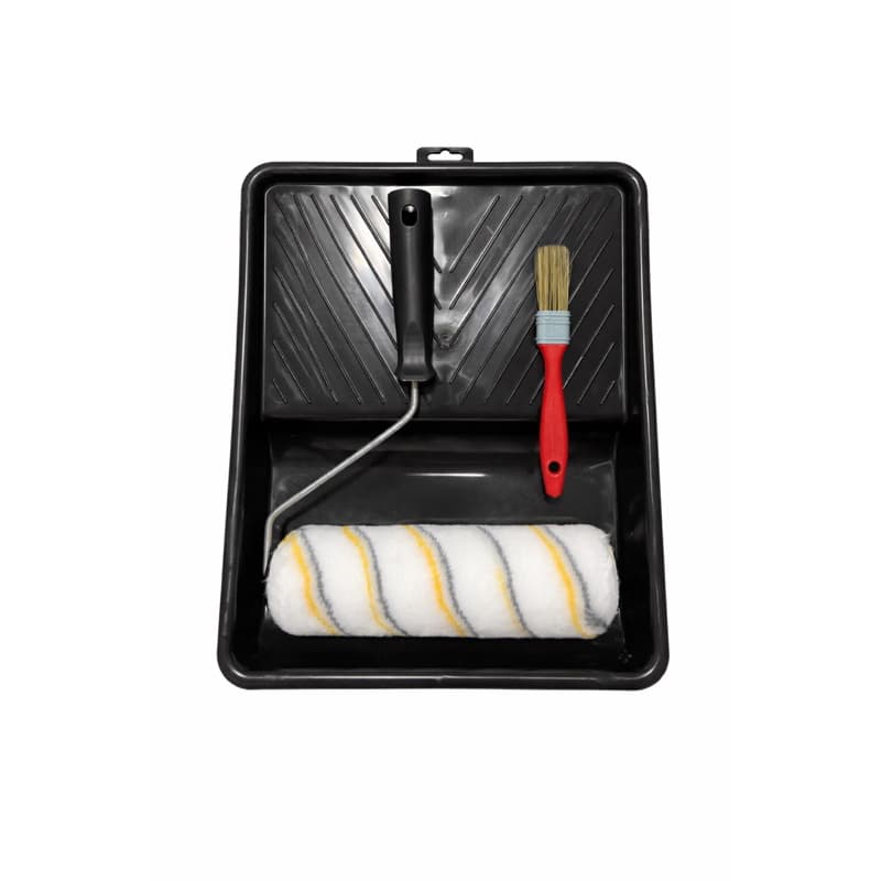 Kit Pintura 4 pecas Profissional sem respingo Compel – Bandeja Grande + Rolo 23cm antirespingo + Pincel 1”