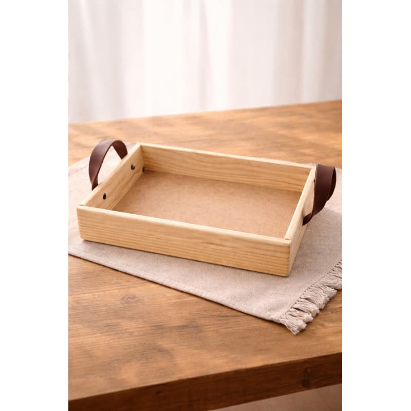 Bandeja para Café Manhã com Alça de Couro Caramelo 30x20 Decorativa, Organizador, Presente