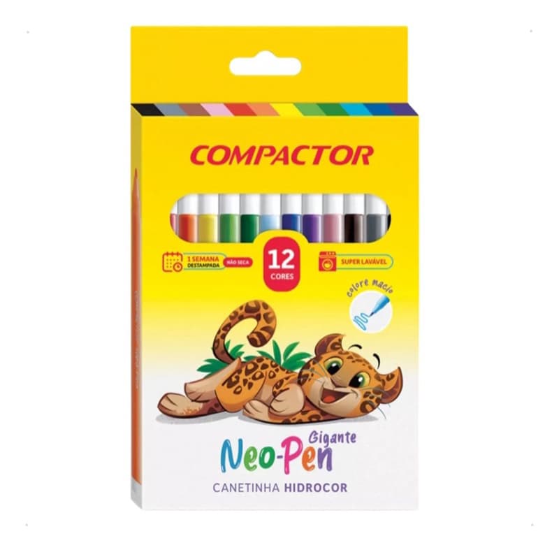 Canetinha Caneta Hidrocor Colorida 12 Cores Neo Pen Compactor
