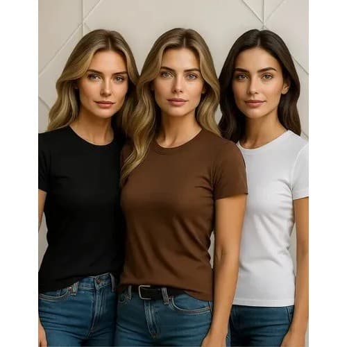 Kit 5 Camisetas Baby Look Manga Curta Premium Viscolycra Cores Sortidas.