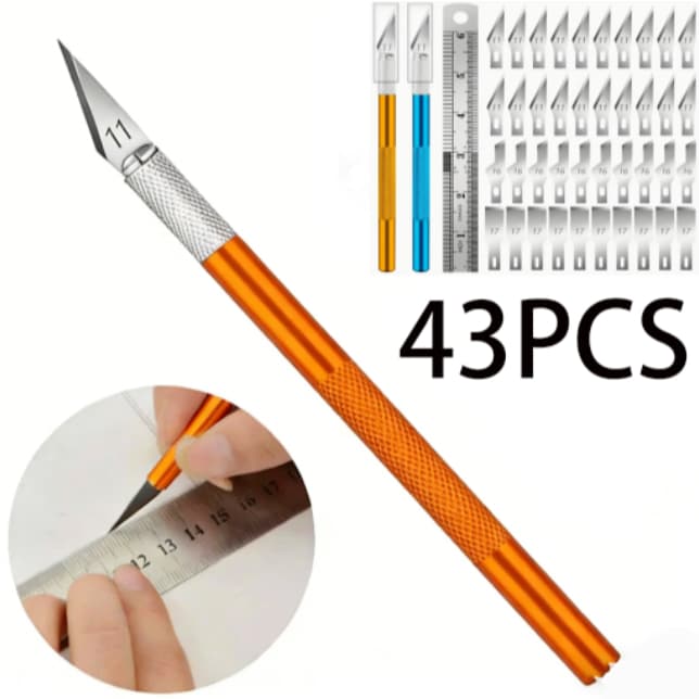 Estilete De Precisão Bisturi Alumínio com Laminas Artesanato + 40 Lâminas Extra