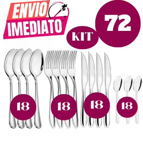 Kit 72, 48 Peças Talheres Inox 18 Garfo 18 Faca 18  garfo r 18 Colher Sobremesa Premium Casa Cozinha Buffet Restaurante