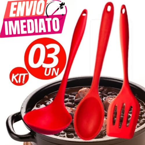 Kit Promocional 3 utensílios de Cozinha Silicone Concha Colher Espátula Premium Casa Cozinha Buffet Rest
