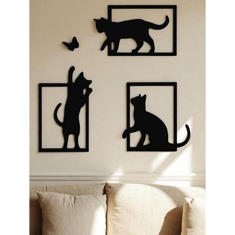 Decoração de Parede de 3 Peças Gatos Brincalhões & Borboleta