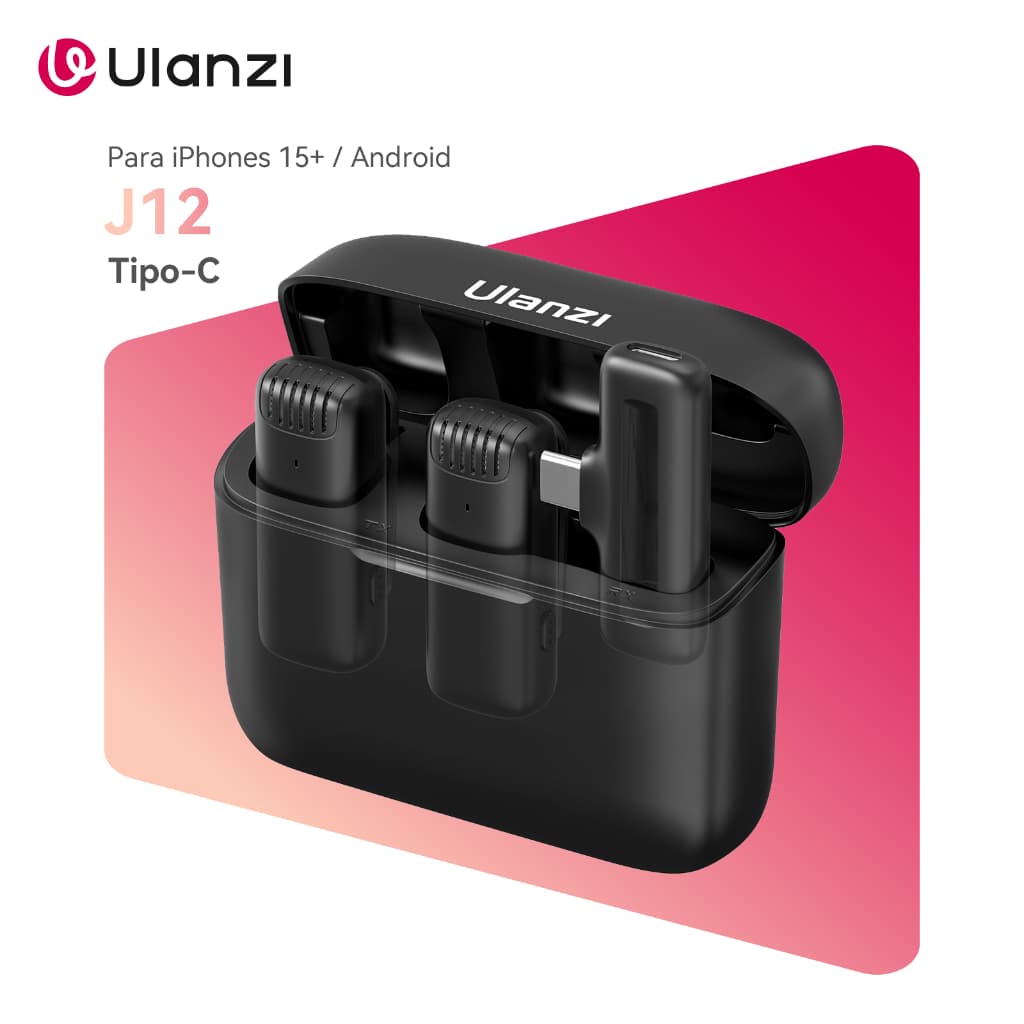 ULANZI J12 Microfone De Lapela Wireless Type-C/Lightning Com Case De Carregamento Para Vídeo e Vlog