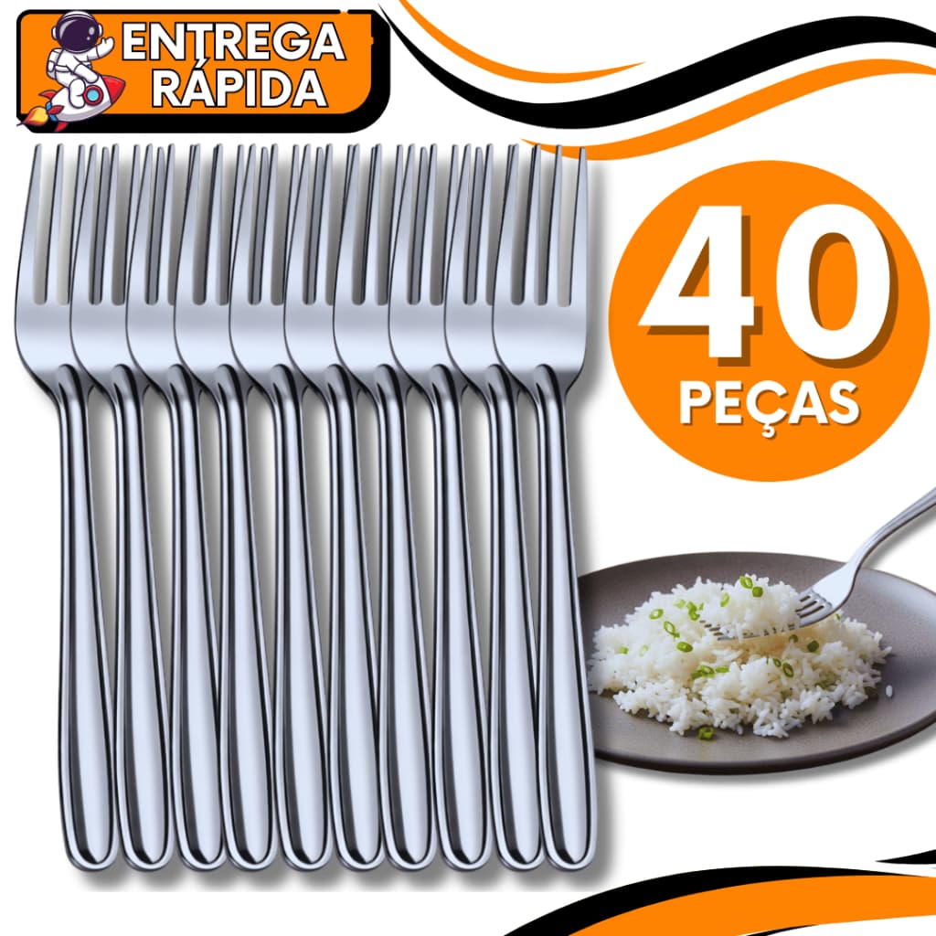 Conjunto 40 Talheres em Inox Garfos Mesa Duráveis para Casa, Festas Utilidades Culinária