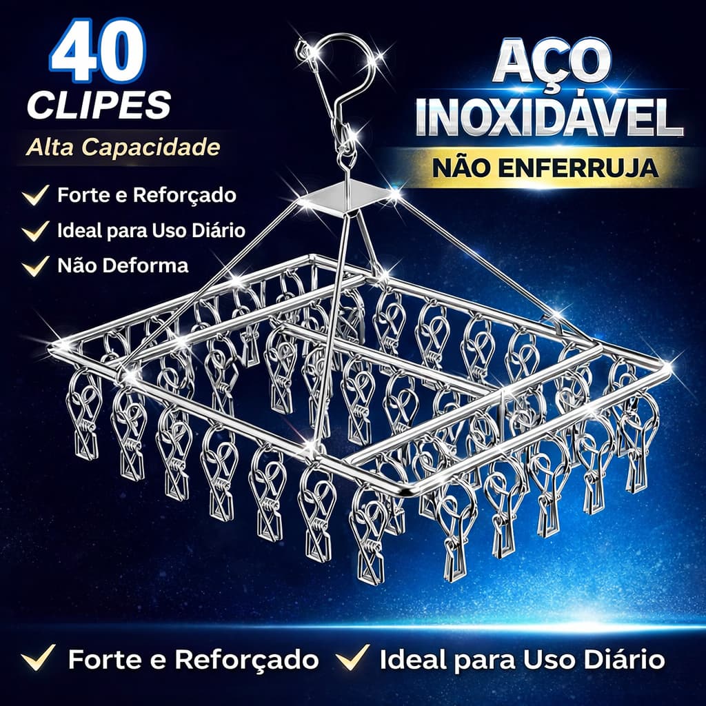 🔥 Varal 40/50/60 Prendedores Inox | Para Roupa Íntima, Bebê, Calcinha e Cueca