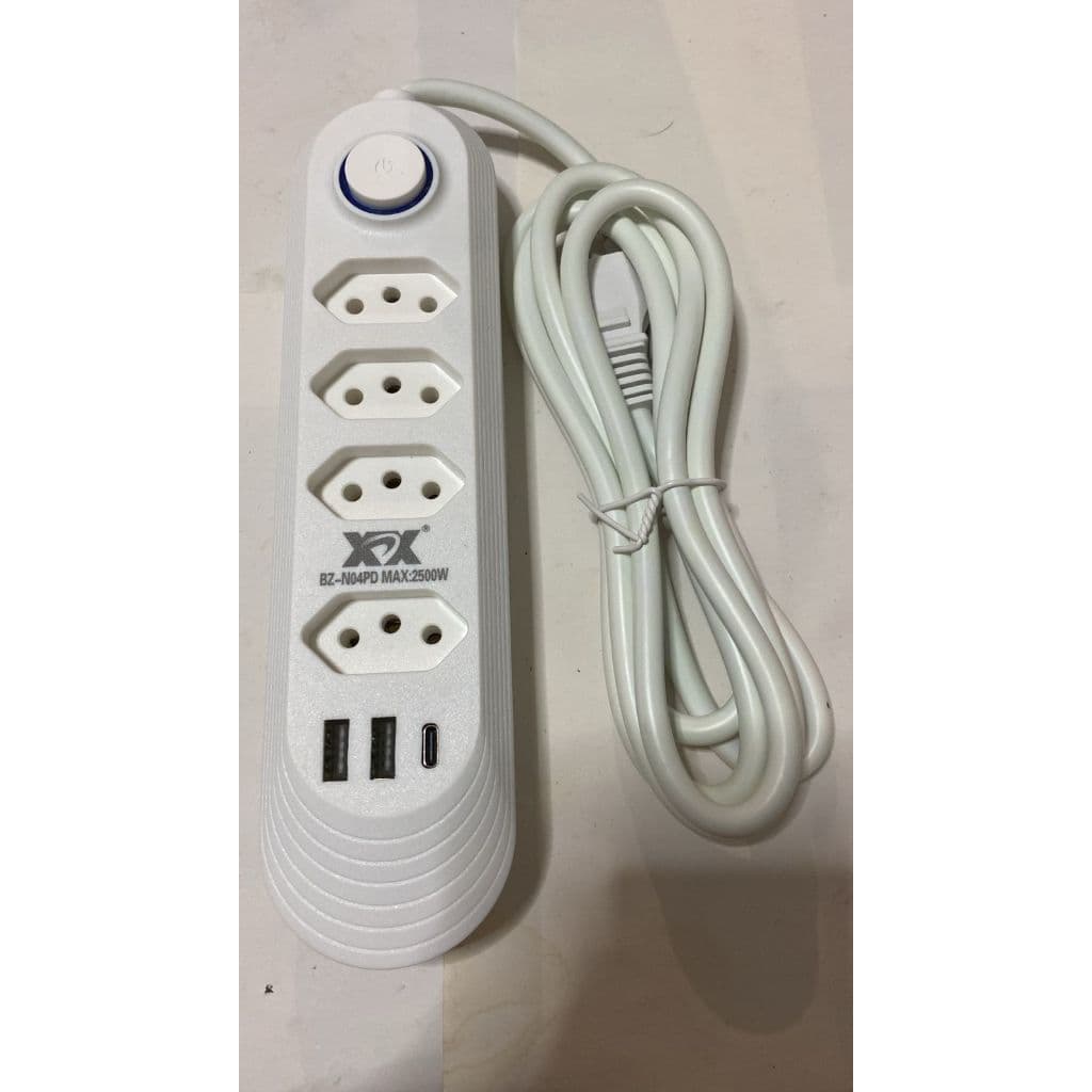 Extensão Tomada Filtro de Linha 4 tomadas 2 USB 1 Tipo C