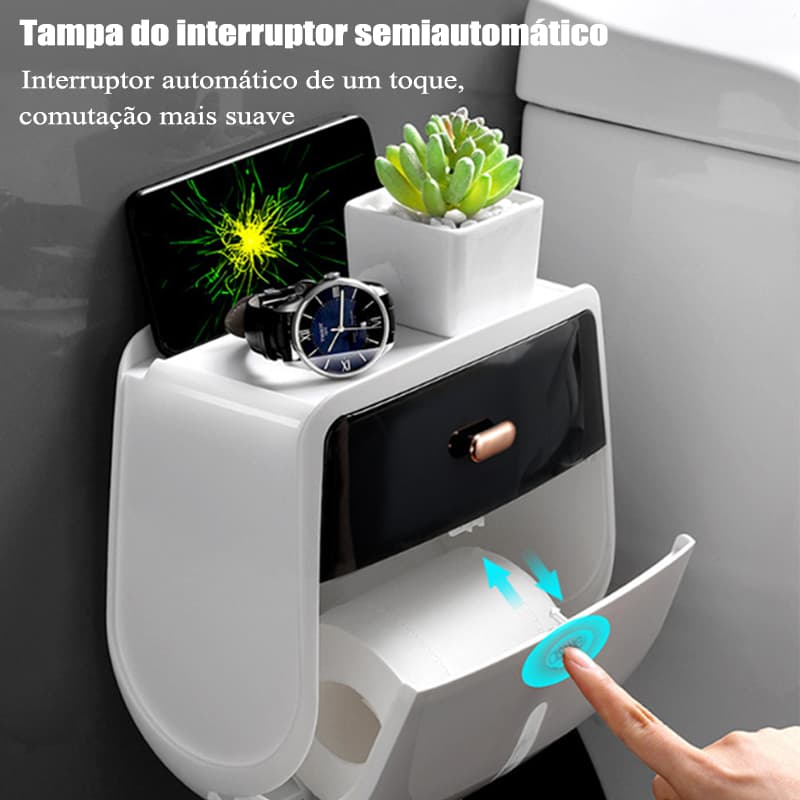 Porta Papel Higiênico Organizador Banheiro À Prova Dágua Com Prateleira Parede Sem Furo Para Rolo de Papel