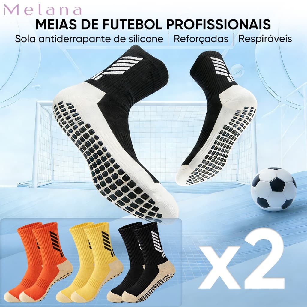 KIT 6 Meias Esportivas Silicone Antiderrapante Profissional Futebol Basquetebol Cano Alto Anti-odor