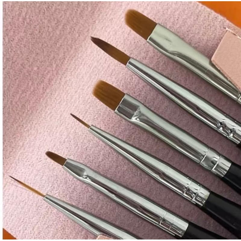 Kit Necessaire com 6 Pincéis Profissional Nail Art Decoração