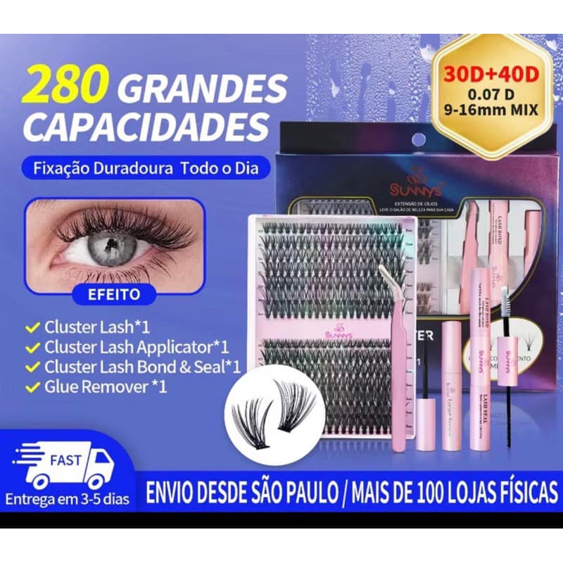 Kit de Extensão de Cílios Sunnys Faça Você Mesmo, 280 Conjuntos de Cílios Individuais