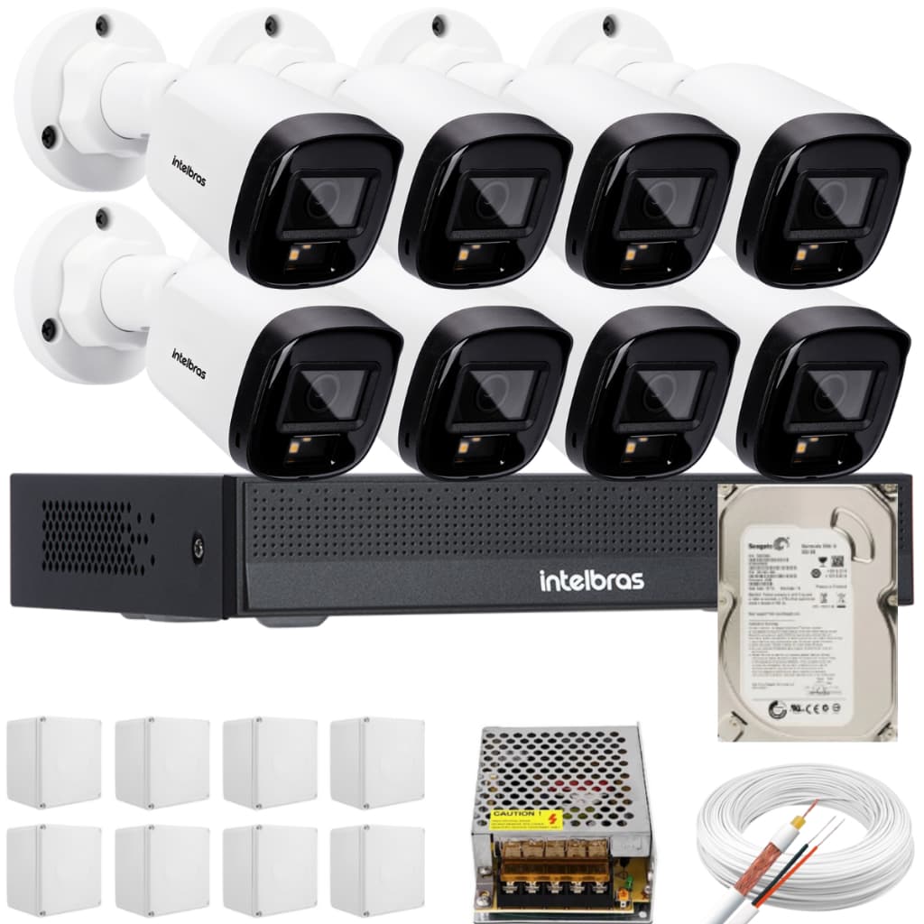 Kit 8 câmeras intelbras full color VHD 1220b dvr 8 canais 1208-c completo