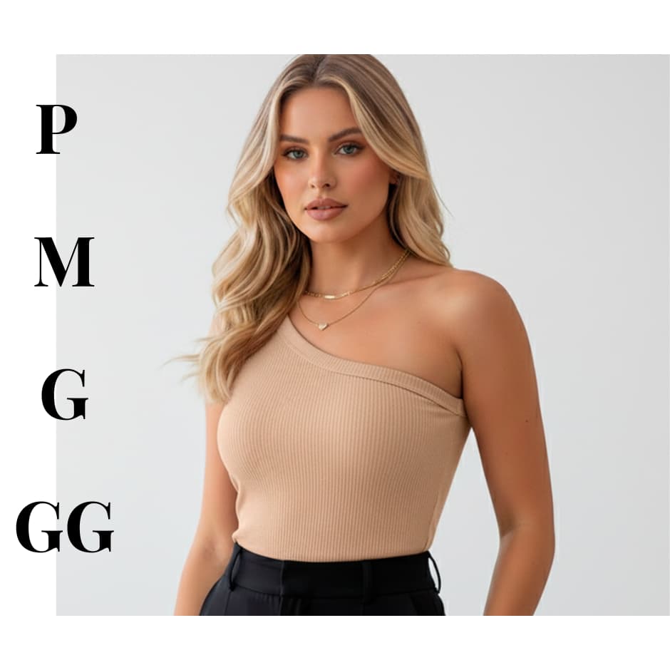 blusa Regata Feminina Manga Nula Um Ombro Só Canelada com Elastano P ao GG