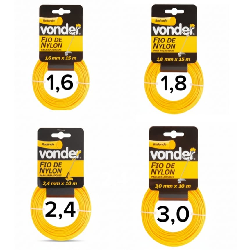 Kit 2 Rolos Fio De Nylon Redondo Vonder Para Roçadeira E Aparador