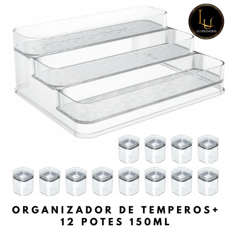 Kit Porta Temperos com 12 organizadores Herméticos Transparente Translucido UZ.