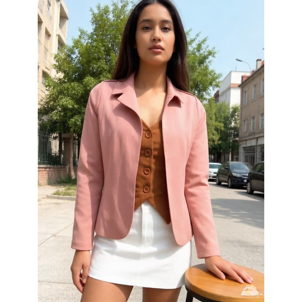 Blazer Feminino em Neoprene Casaco Curto com Babado C01 - Design Elegante e Confortável para Ocasiões Casuais e Semi-For
