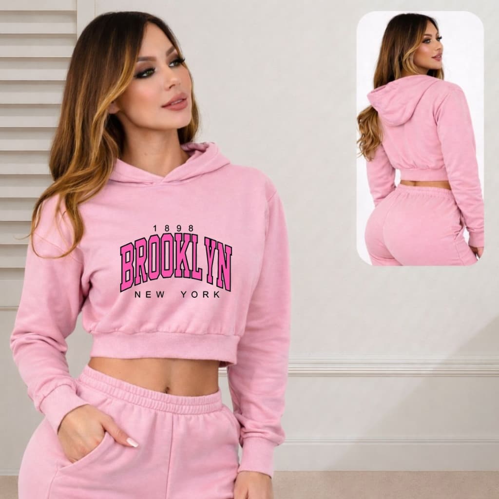 Moletom Cropped Feminino com Touca Blusa de Frio com Capuz Brooklyn