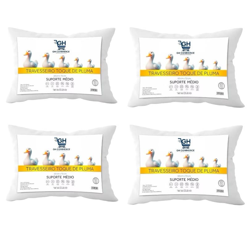 Kit Travesseiro Pluma De Ganso Confortável Descanso Luxo 70x50cm