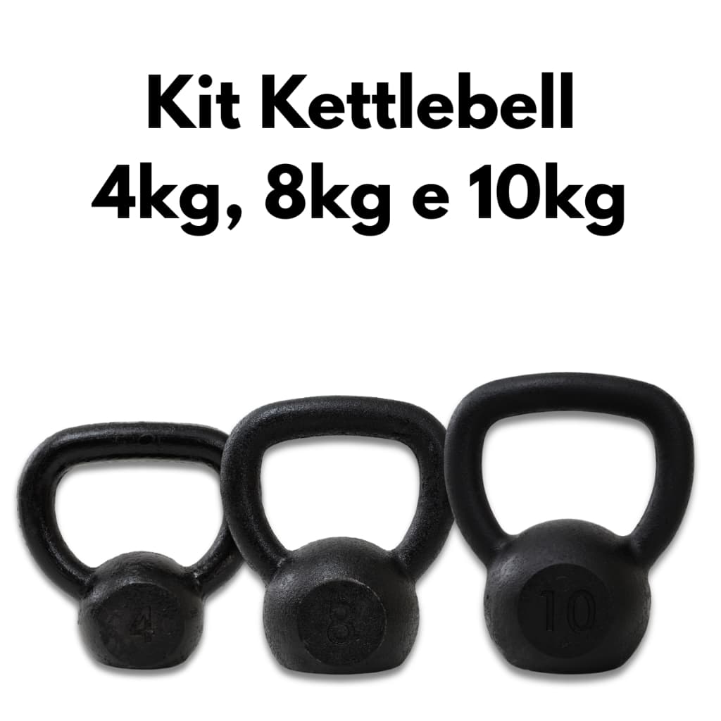 Kit Kettlebells Pintados 4kg, 8kg e 10kg Musculação Treinamento