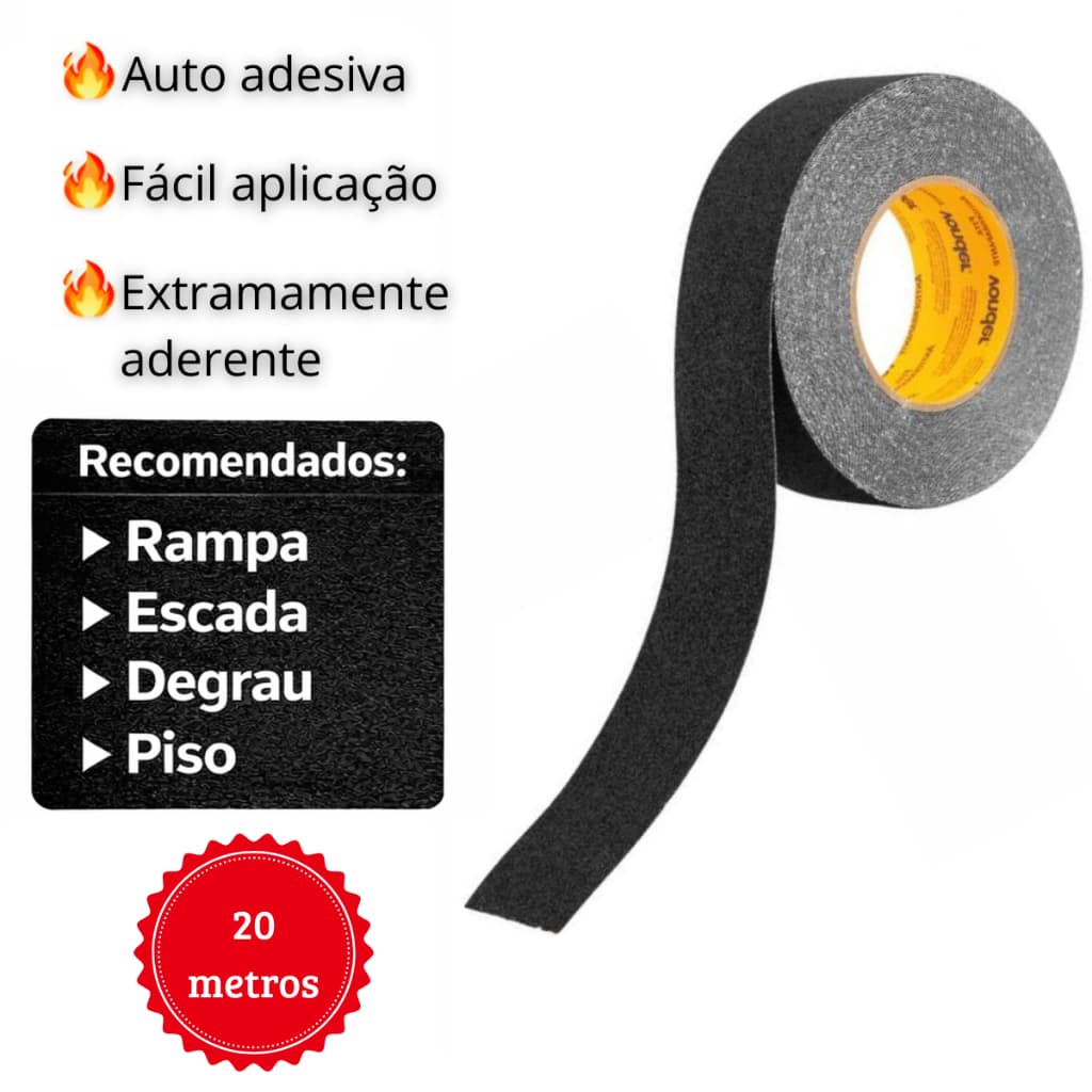 Fita Antiderrapante Escada Piso Degrau Rampa Larga 20mt Adesiva Lixa Garagem Aderente Corredores Segurança