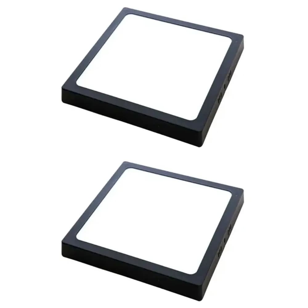 Kit 2x Painel Plafon Sobrepor Alumínio Preto Quadrado LED 18W 20x20 Quente Ou Frio Bivolt