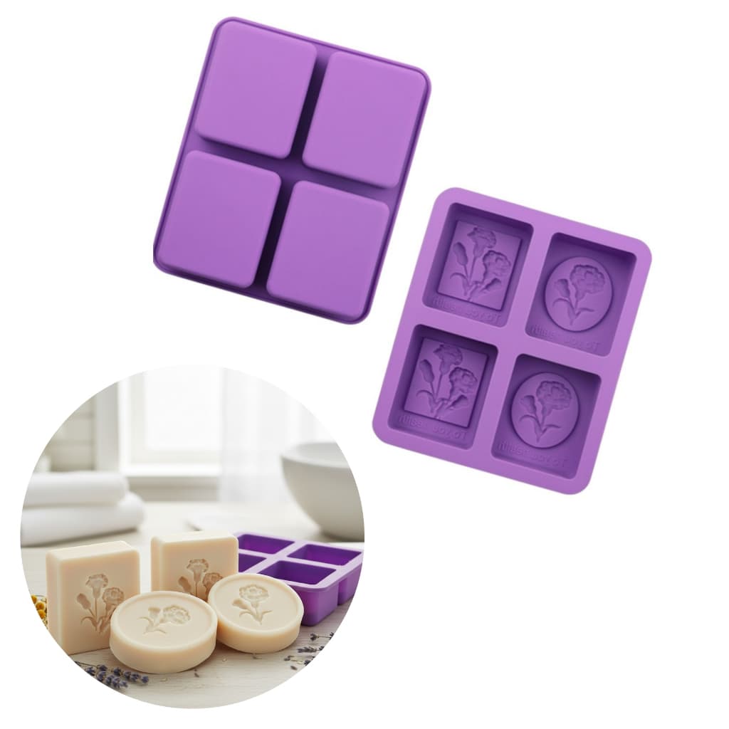 Molde Silicone Forma sabonete 4 CAV Flores Quadrado 80g Sabão Saboaria Artesanal