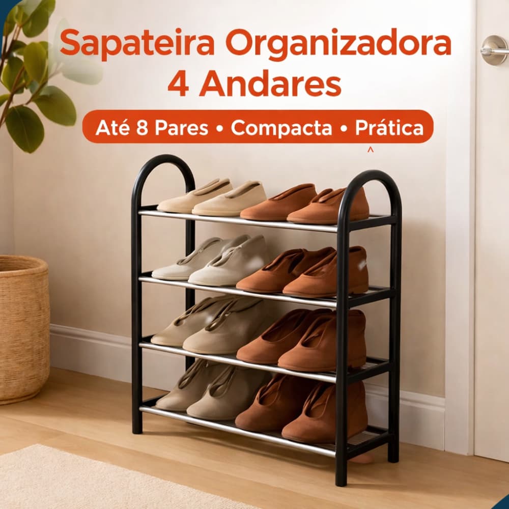 Kit 2 Sapateira Multiuso 4 Andares Simples Organizador de Calçados Prateleira Prática Compacta Casa