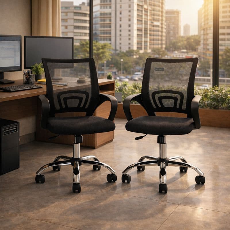 Kit 2 Cadeiras de Escritório Ergonômicas Giratórias com Encosto Mesh e Base Cromada Altura Ajustável