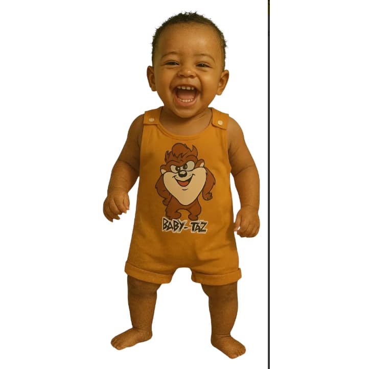 Jardineira P Bebes Mesversario 100% Algodão do Taz Mania.