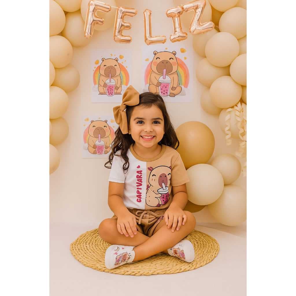 Conjunto infantil blusa + Short Capivara moda infantil