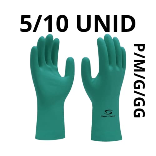 Kit 5/10 pares Luva Nitrílica Verde com Forro Cozinha Limpeza Produtos Químicos Louça Antialérgica CA 38011