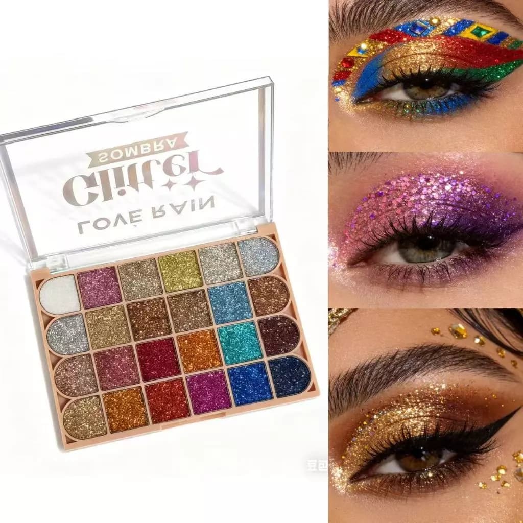 Paleta de Sombras Glitter 24 Cores Love Rain | Carnaval, Festival Looks | Alta Pigmentação e Fixação