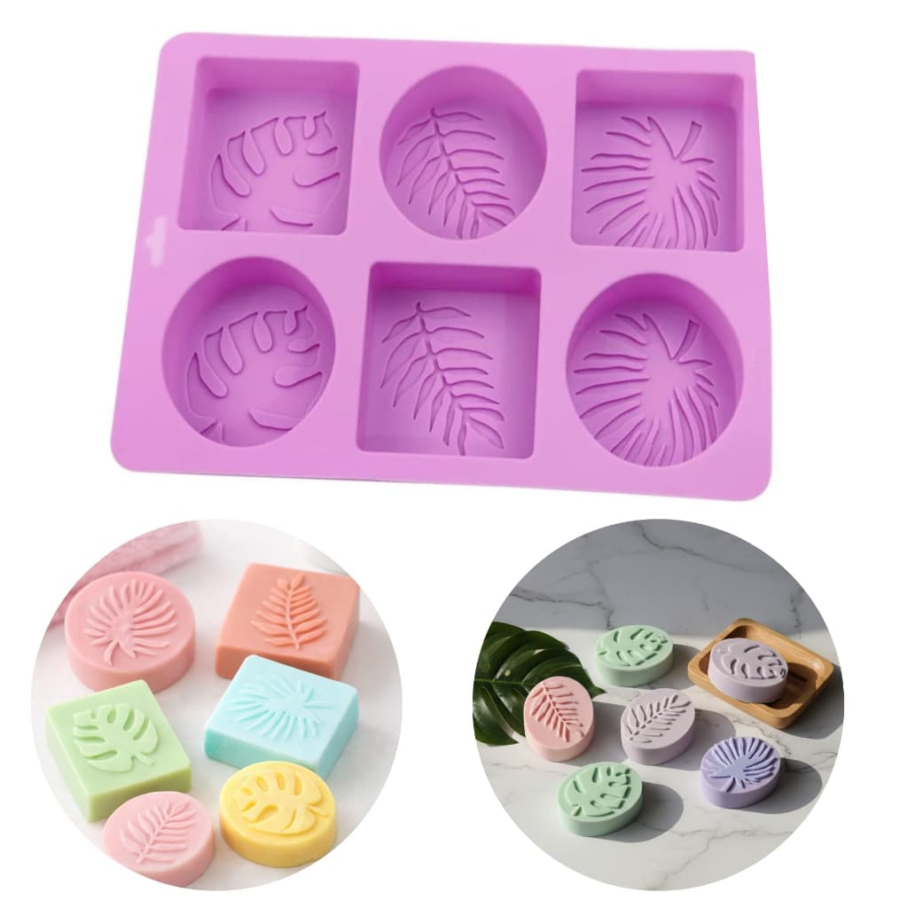 Molde De Silicone Para Sabonete Artesanal 6 Cavidade Oval E Retangular Folha Tropical Forma Multiuso