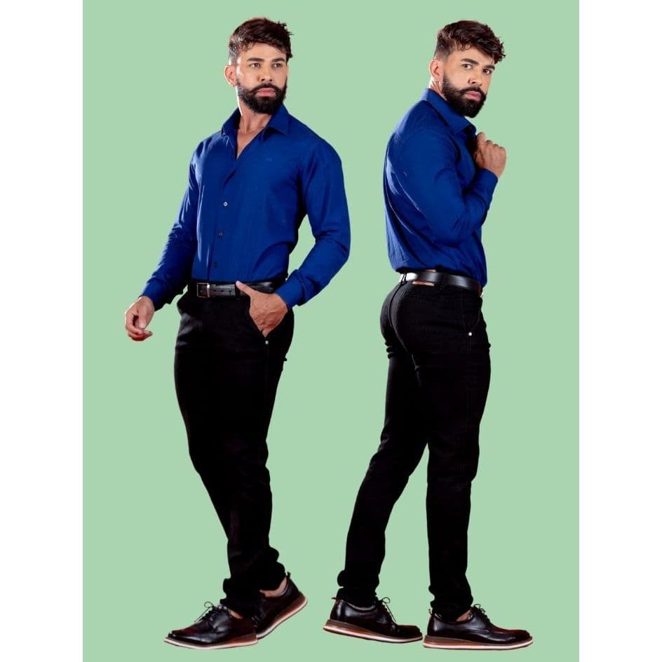 Calça Social Preta Slim Fit em Brim com Elastano Confortável Elegante Ideal para Trabalho e Eventos