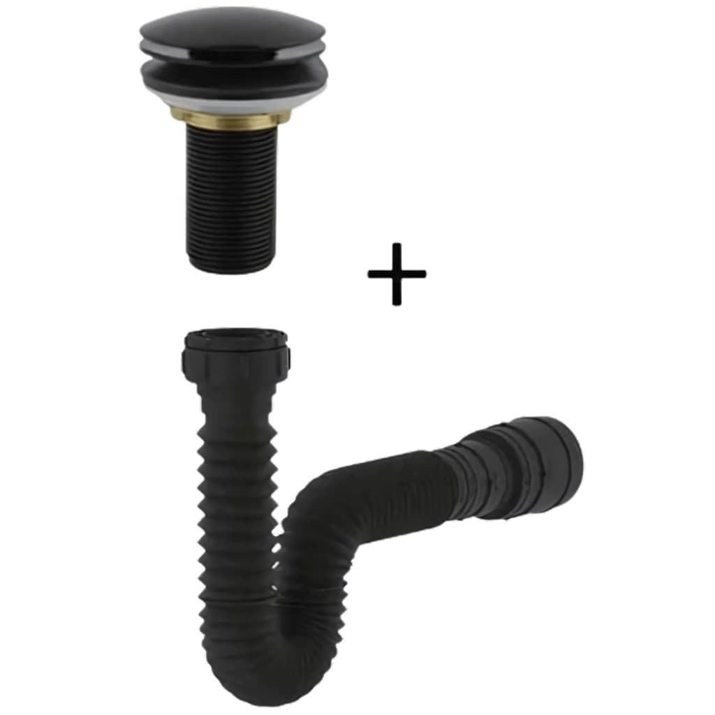 Kit Sifão Universal Preto + Válvula Click 7/8 Para Lavatório e Cuba