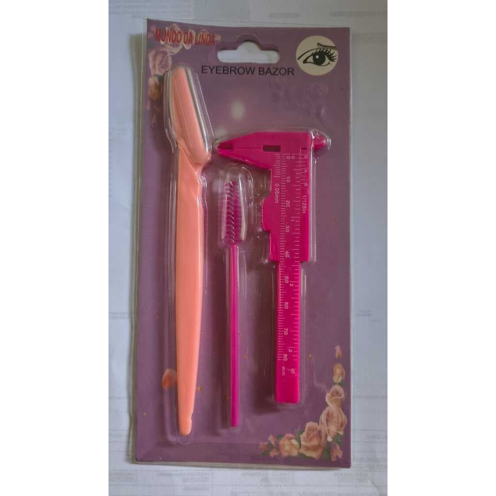 Kit design de sobrancelhas com 1 navalha + 1 paquimetro +1 escovinha para Cilios e sobrancelhas