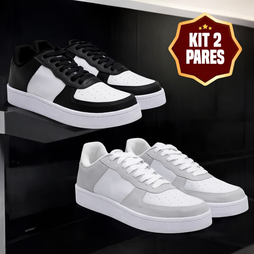 KIT 2 PARES - Tênis Feminino Masculino Casual Confortável Dia a Dia 34 ao 43 - Envio Imediato