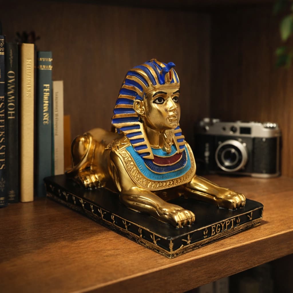 Esfinge de Gizé em Resina Decorativa – Estátua Egípcia Luxo para Estante e Sala