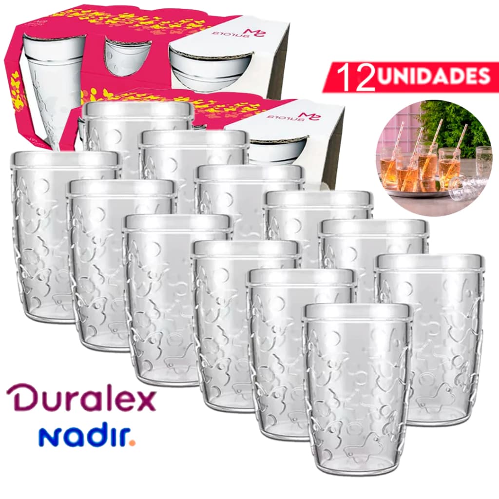 Kit Jogo 06/12 Copos Aurora SM Nadir 270ml Conjunto Refrigerantes Café Vidro Temperado Resistente Nadir