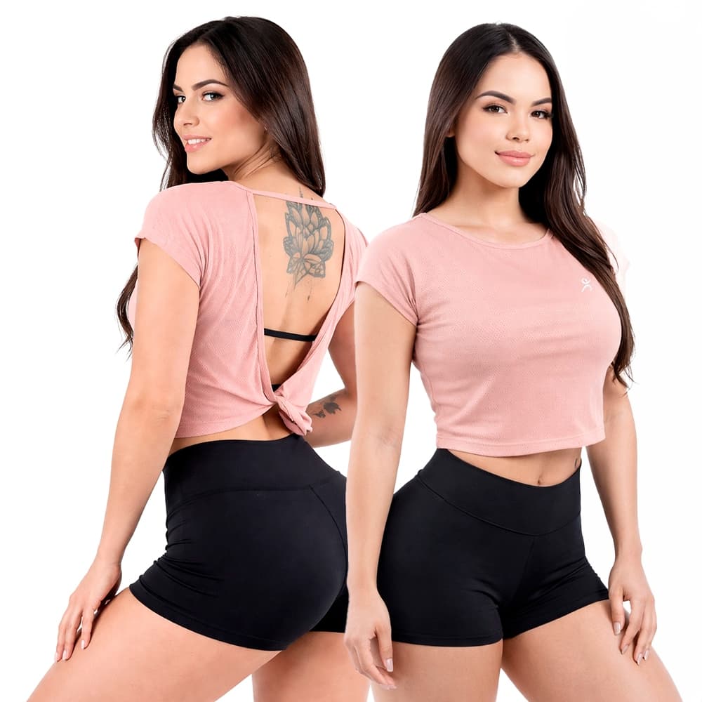 Cropped Fitness Dryfit com Manga Curta e Abertura nas Costas Leve Estiloso e Respirável