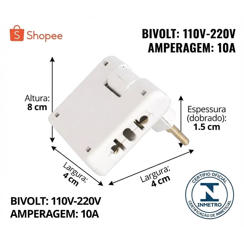 Pino Adaptador Tomada Articulado Flexível Dobrável Benjamin Prático com 3 Saídas Cor Aleatória