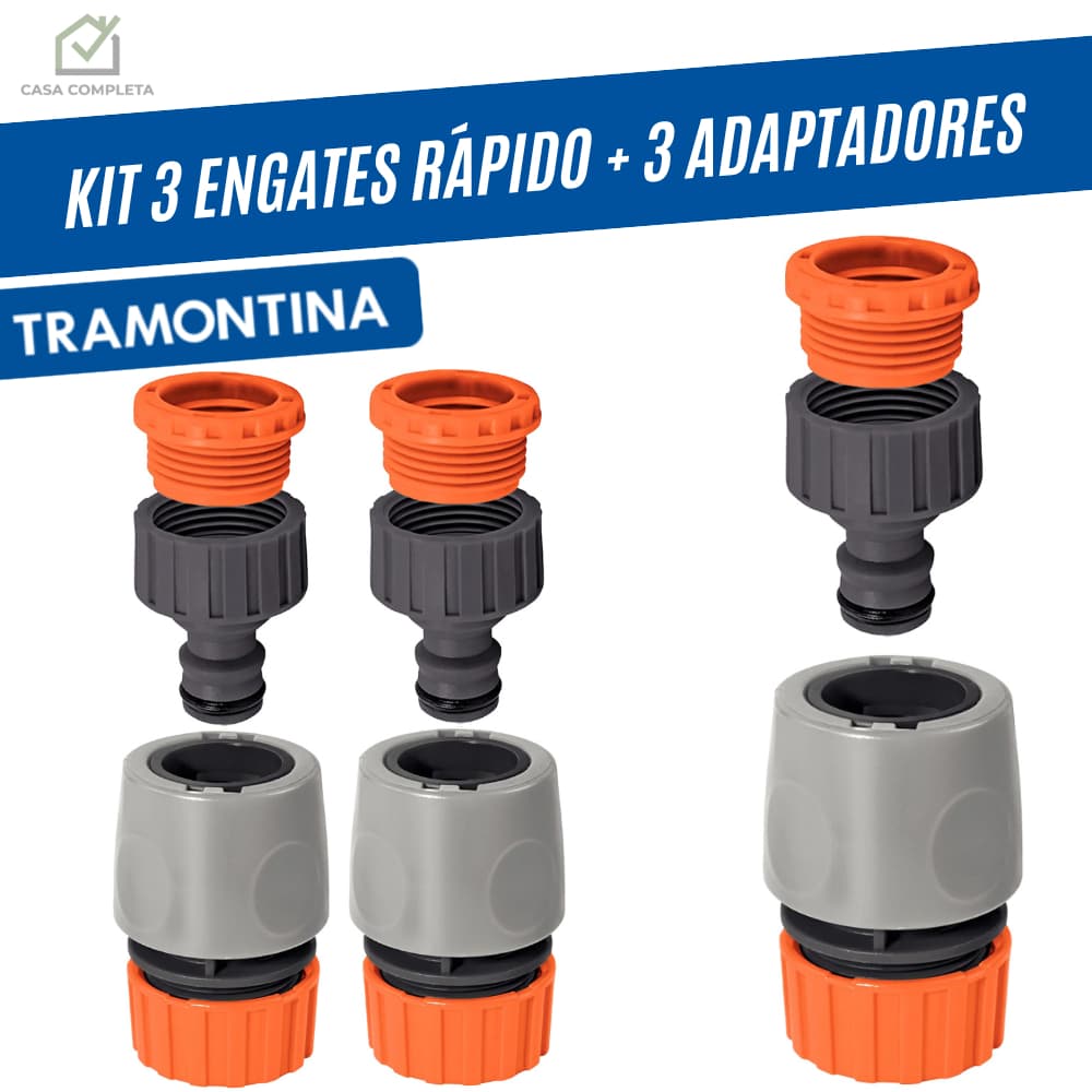 Kit Irrigação Jardim até 3 Engate Rápido + Adaptador Rosca 3/4 x 1/2 Mangueira Torneira Tramontina