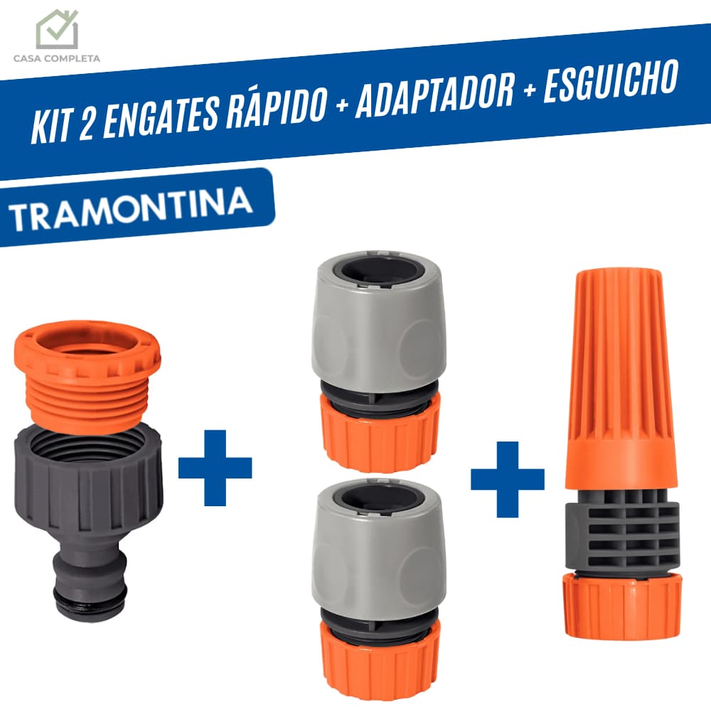Kit Conjunto Irrigação 3,4 ou 5 Peças Engates, Adaptador e Esguicho Tramontina