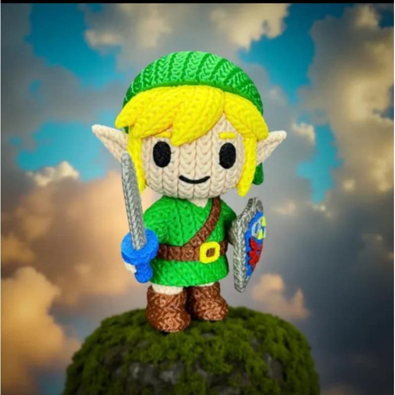 Boneco Link Zelda jogo estilo crochê decoração geek