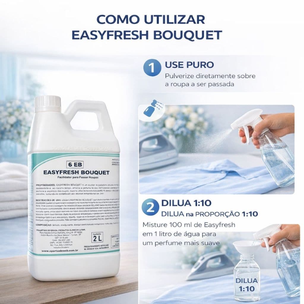 EasyFresh Bouquet 2L Famoso Cheiro de Rica Facilitador de Passar Roupa Tecidos Macios Rende Muito