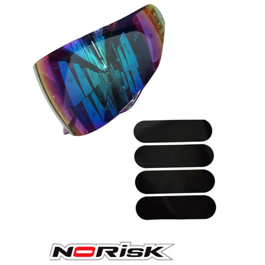 VISEIRA FF302 + ADESIVO REFLETIVO PRETO P/CAPACETE NORISK SOUL I E II GRAND PIX PAISES/MANTY/ADVANCE/RIDIC ESPELHADA