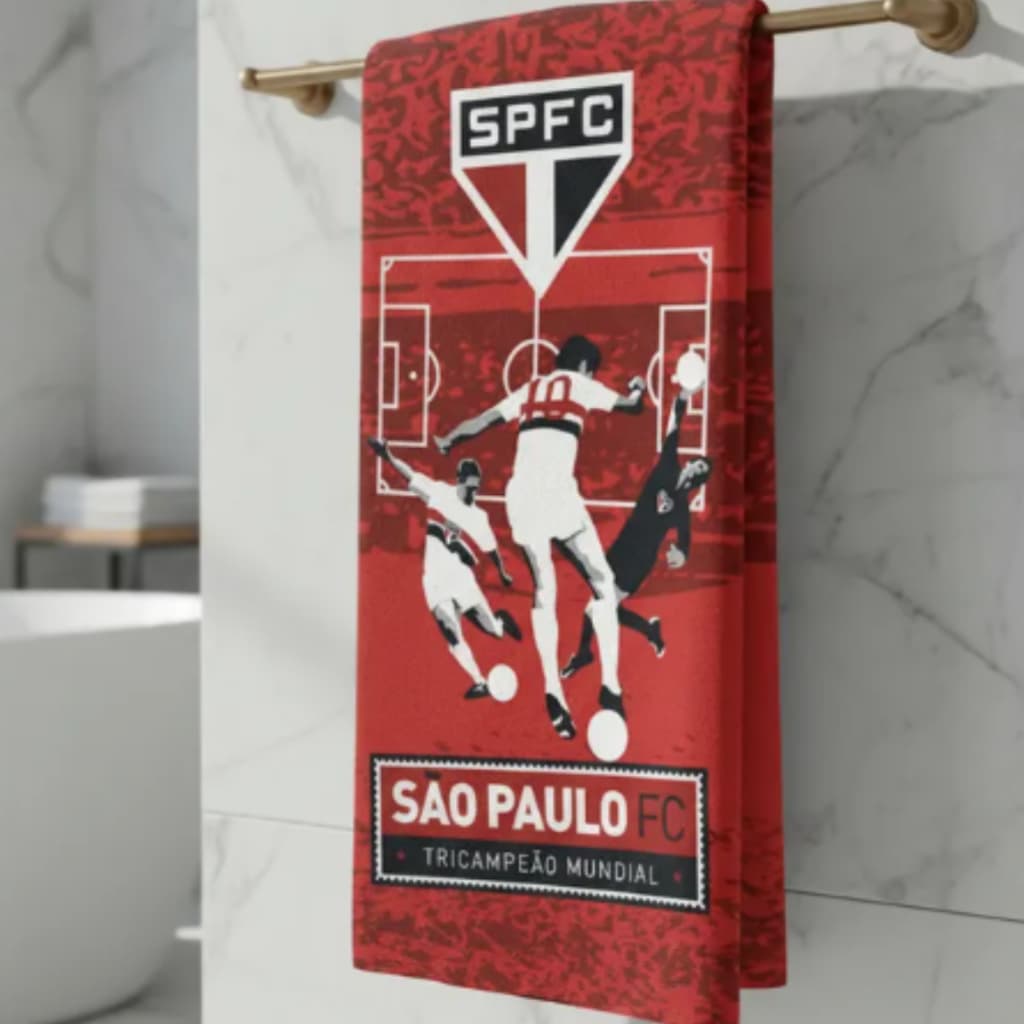 Toalha De Banho São Paulo Aveludada Estampada Time De Futebol Lepper Tricolor Vermelha