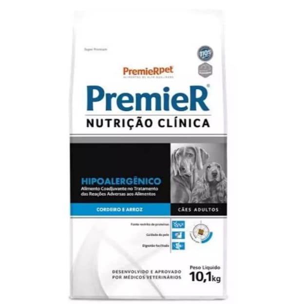 Ração Premier Nutrição Clínica Hipoalergênico para Cães de Médio e Grande Porte 10,1kg Cordeiro e Arroz