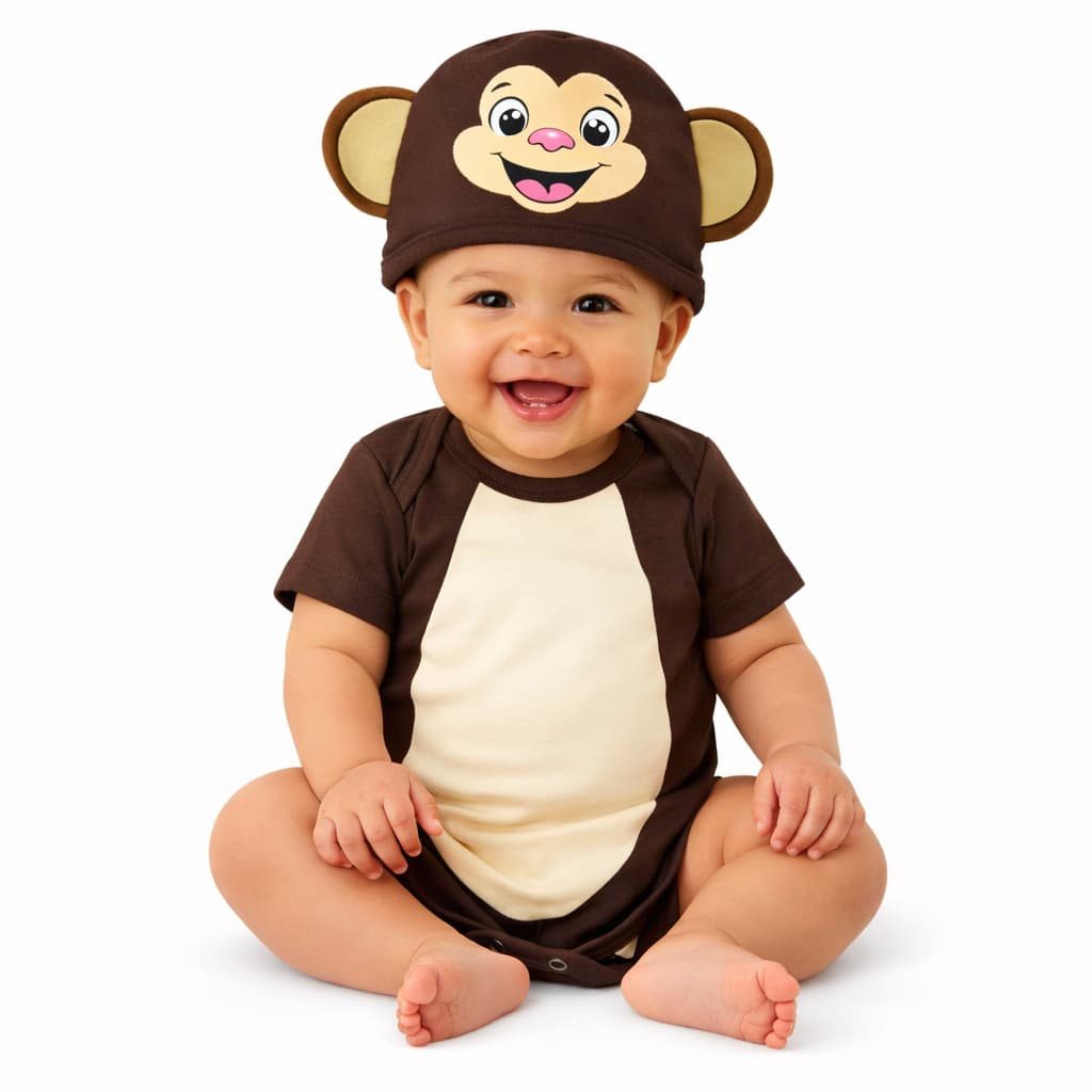 Body Temático Fantasia Mesversário Bebê Menino Macaquinho